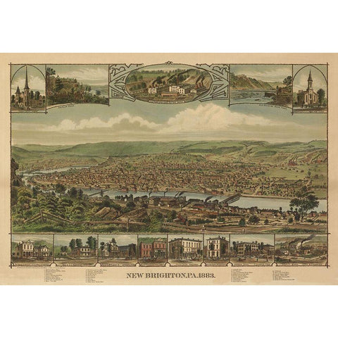 New Brighton Pennsylvania - Corbin 1883  Black Modern Wood Framed Art Print by Corbin