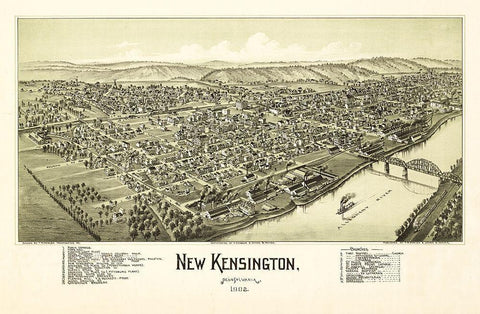 New Kensington Pennsylvania - Fowler 1902  Black Ornate Wood Framed Art Print with Double Matting by Fowler
