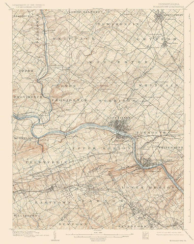 Norristown Pennsylvania Quad - USGS 1895 White Modern Wood Framed Art Print with Double Matting by USGS