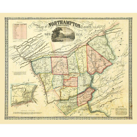 Northampton County Pennsylvania - Taylor 1851 Black Modern Wood Framed Art Print with Double Matting by Taylor