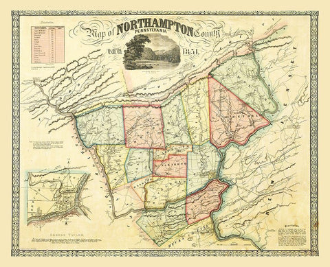 Northampton County Pennsylvania - Taylor 1851 Black Ornate Wood Framed Art Print with Double Matting by Taylor