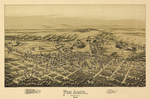 Pen Argyl Pennsylvania - Fowler 1894  Black Ornate Wood Framed Art Print with Double Matting by Fowler
