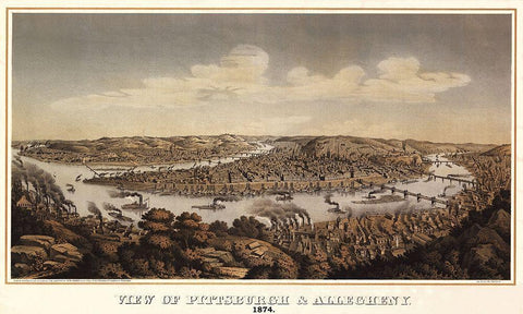 Pittsburgh Pennsylvania - Krebs 1874 White Modern Wood Framed Art Print with Double Matting by Krebs