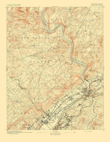 Pittston Pennsylvania Sheet - USGS 1893 Black Ornate Wood Framed Art Print with Double Matting by USGS