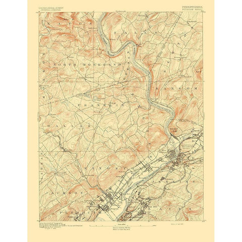 Pittston Pennsylvania Sheet - USGS 1893 Gold Ornate Wood Framed Art Print with Double Matting by USGS