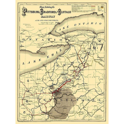 Pittsburg, Bradford and Buffalo Railway 1882 Black Modern Wood Framed Art Print with Double Matting by Colton