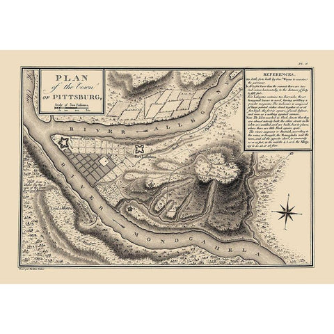 Pittsburg Pennsylvania - Collot 1796 Black Modern Wood Framed Art Print with Double Matting by Collot