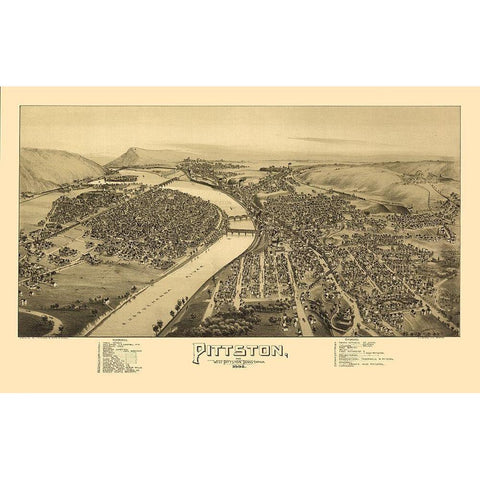 Pittston Pennsylvania - Moyer 1892  Gold Ornate Wood Framed Art Print with Double Matting by Moyer