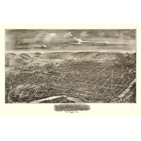 Reading Pennsylvania - Moyer 1898  Gold Ornate Wood Framed Art Print with Double Matting by Moyer