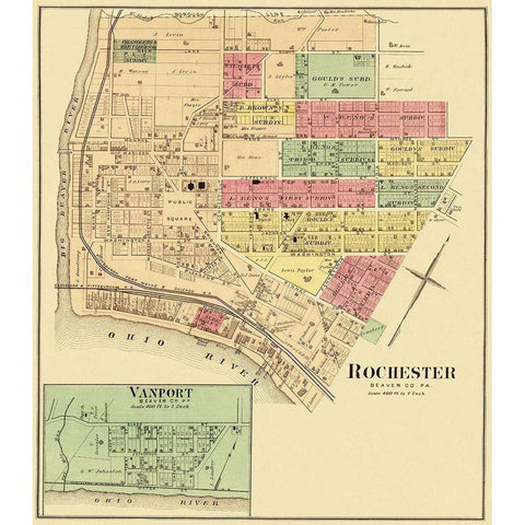 Rochester, Vanport Pennsylvania Landowner White Modern Wood Framed Art Print by Hayes