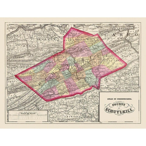 Schuylkill Pennsylvania - Walling 1872 White Modern Wood Framed Art Print by Walling