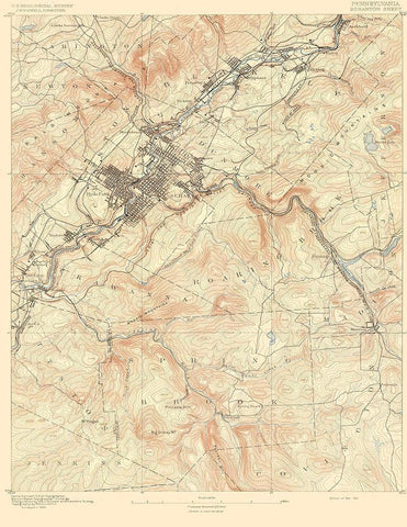 Scranton Pennsylvania Sheet - USGS 1891 White Modern Wood Framed Art Print with Double Matting by USGS