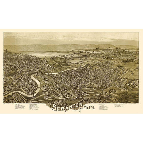 Scranton Pennsylvania - Fowler 1890  Black Modern Wood Framed Art Print with Double Matting by Fowler