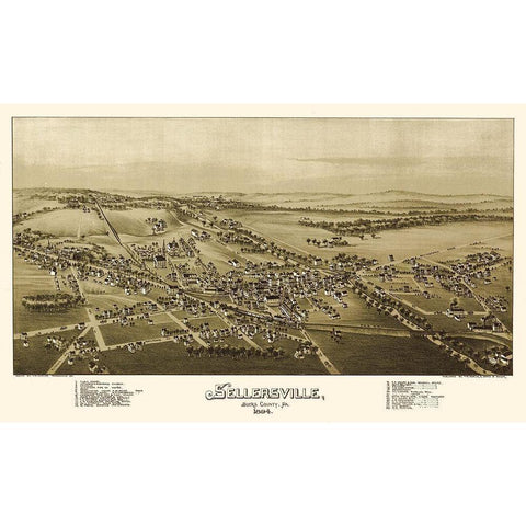 Sellersville Pennsylvania - Fowler 1894  Black Modern Wood Framed Art Print with Double Matting by Fowler