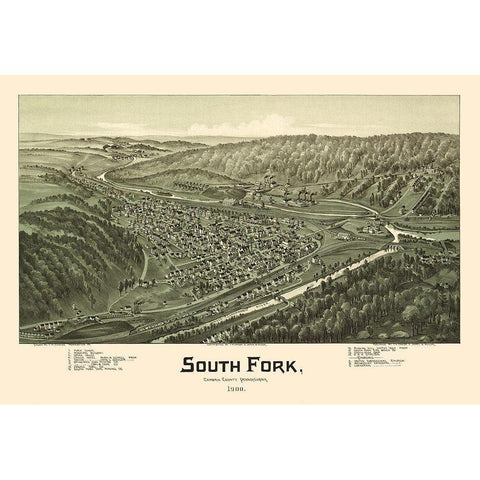 South Fork Pennsylvania - Fowler 1900  White Modern Wood Framed Art Print by Fowler