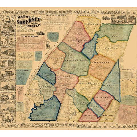 Somerset County Pennsylvania - Walker 1860 Black Modern Wood Framed Art Print by Walker