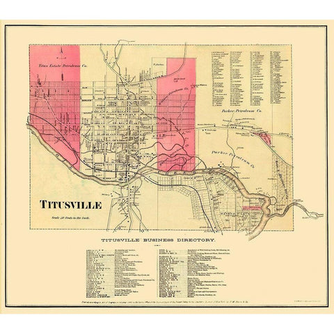 Titusville Pennsylvania Landowner - Beers 1865 Gold Ornate Wood Framed Art Print with Double Matting by Beers