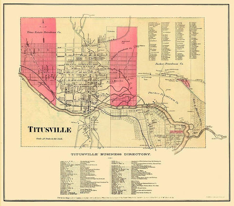 Titusville Pennsylvania Landowner - Beers 1865 White Modern Wood Framed Art Print with Double Matting by Beers