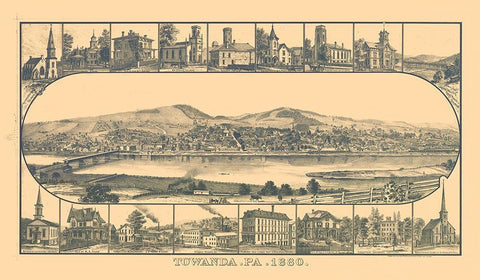 Towanda Pennsylvania - Crawford 1880  Black Ornate Wood Framed Art Print with Double Matting by Crawford