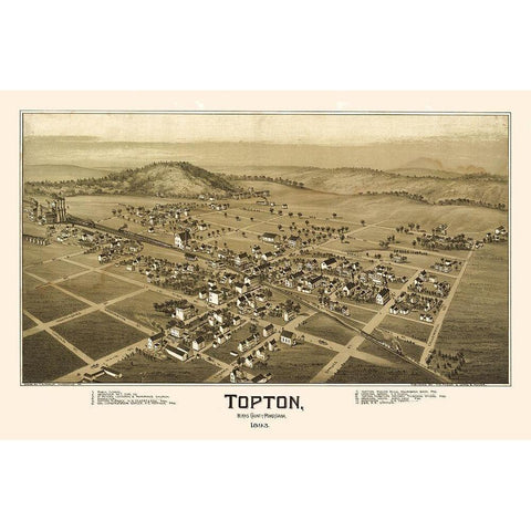 Topton Pennsylvania - Fowler 1893  White Modern Wood Framed Art Print by Fowler