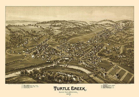 Turtle Creek Pennsylvania - Fowler 1897  Black Ornate Wood Framed Art Print with Double Matting by Fowler