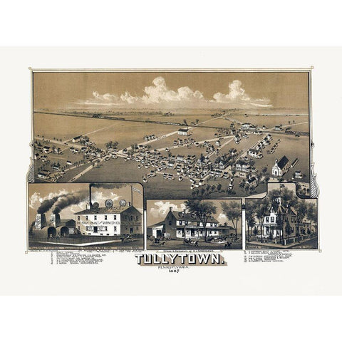 Tullytown Pennsylvania - Fowler 1887  Black Modern Wood Framed Art Print by Fowler