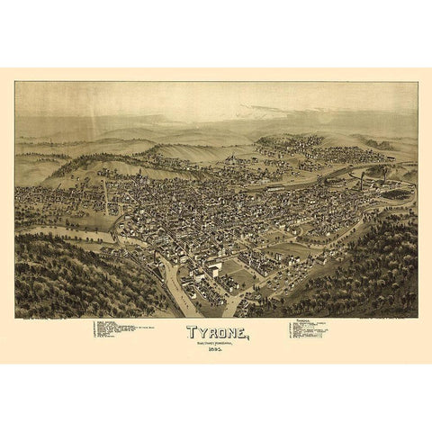 Tyrone Pennsylvania - Fowler 1895  Black Modern Wood Framed Art Print by Fowler