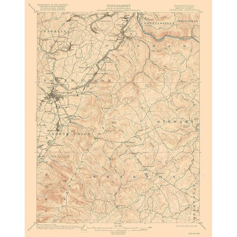 Uniontown Pennsylvania Quad - USGS 1900 Gold Ornate Wood Framed Art Print with Double Matting by USGS