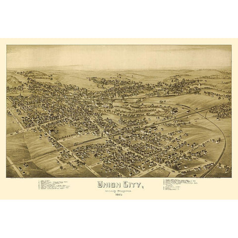 Union City Pennsylvania - Fowler 1895  White Modern Wood Framed Art Print by Fowler