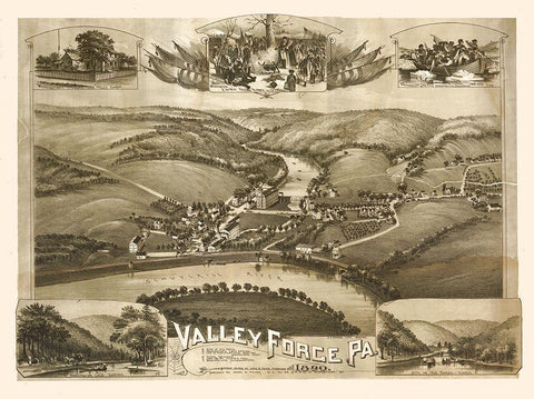 Valley Forge Pennsylvania - Moyer 1890  Black Ornate Wood Framed Art Print with Double Matting by Moyer