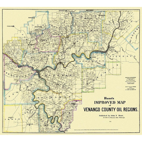 Venango Pennsylvania Landowner - Hunt 1865 Black Modern Wood Framed Art Print with Double Matting by Hunt