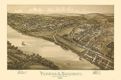 Verona Oakmont Pennsylvania - Fowler 1896  Black Ornate Wood Framed Art Print with Double Matting by Fowler