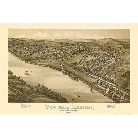 Verona Oakmont Pennsylvania - Fowler 1896  Black Modern Wood Framed Art Print with Double Matting by Fowler
