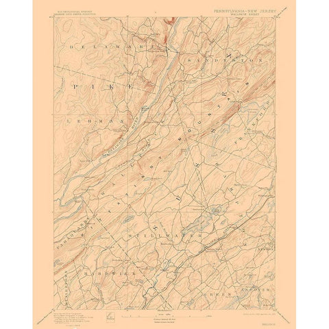 Pennsylvania Wallpack Sheet - USGS 1893 Gold Ornate Wood Framed Art Print with Double Matting by USGS