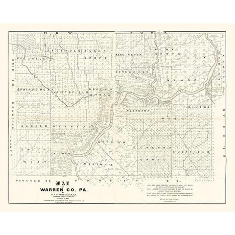 Warren County Pennsylvania - Wheelock 1889 Black Modern Wood Framed Art Print with Double Matting by Wheeler