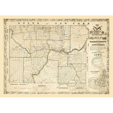 Warren County Pennsylvania - Ludlow 1838 Black Modern Wood Framed Art Print with Double Matting by Ludlow