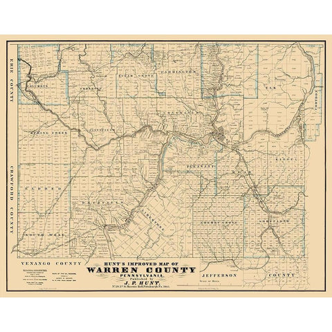 Warren County Pennsylvania - Hunt 1865 Black Modern Wood Framed Art Print with Double Matting by Hunt