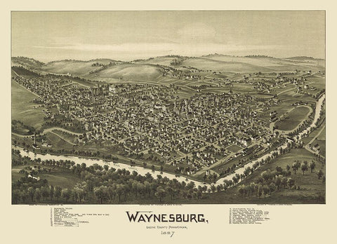 Waynesburg Pennsylvania - Fowler 1897  Black Ornate Wood Framed Art Print with Double Matting by Fowler