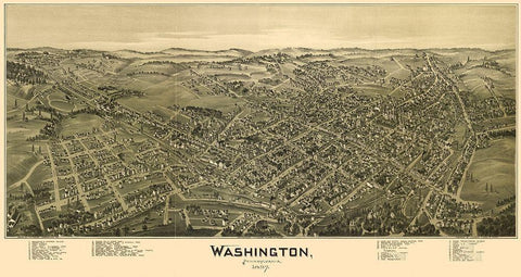 Washington Pennsylvania - Fowler 1897  Black Ornate Wood Framed Art Print with Double Matting by Fowler