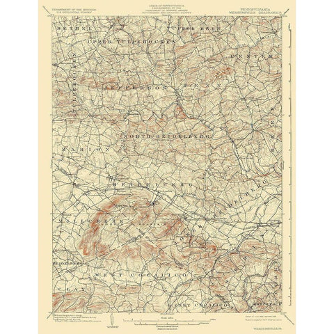 Wernersville Pennsylvania Quad - USGS 1902 Gold Ornate Wood Framed Art Print with Double Matting by USGS