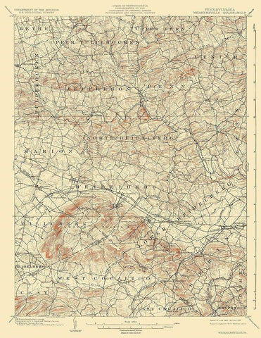 Wernersville Pennsylvania Quad - USGS 1902 White Modern Wood Framed Art Print with Double Matting by USGS