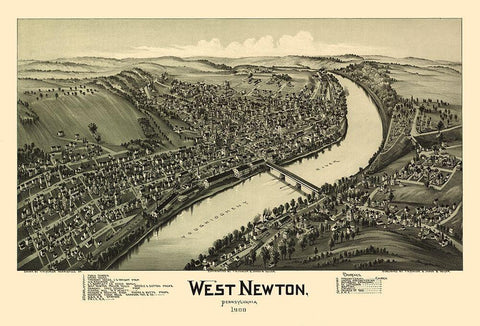 West Newton Pennsylvania - Fowler 1900  Black Ornate Wood Framed Art Print with Double Matting by Fowler