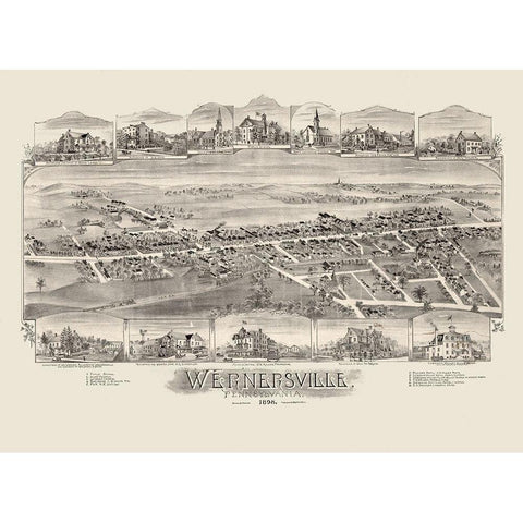 Wernersville Pennsylvania - Fowler 1898  Black Modern Wood Framed Art Print with Double Matting by Fowler