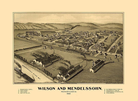 Wilson Mendelssohn Pennsylvania- Fowler 1902  Black Ornate Wood Framed Art Print with Double Matting by Fowler