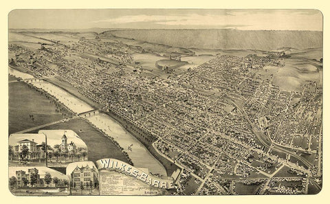 Wilkes Barre Pennsylvania - Moyer 1889  Black Ornate Wood Framed Art Print with Double Matting by Moyer