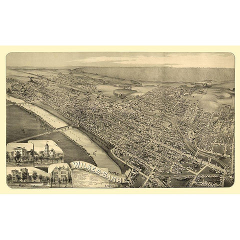Wilkes Barre Pennsylvania - Moyer 1889  Black Modern Wood Framed Art Print by Moyer