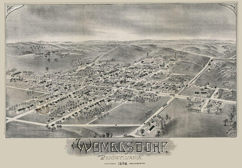 Womelsdorf Pennsylvania - Moyer 1898  Black Ornate Wood Framed Art Print with Double Matting by Moyer