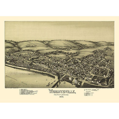 Wrightsville Pennsylvania - Fowler 1894  Black Modern Wood Framed Art Print by Fowler