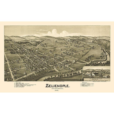 Zelienople Pennsylvania - Fowler 1901  Black Modern Wood Framed Art Print with Double Matting by Fowler