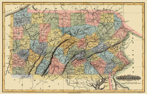 Pennsylvania - 1823 Black Ornate Wood Framed Art Print with Double Matting by Lucas